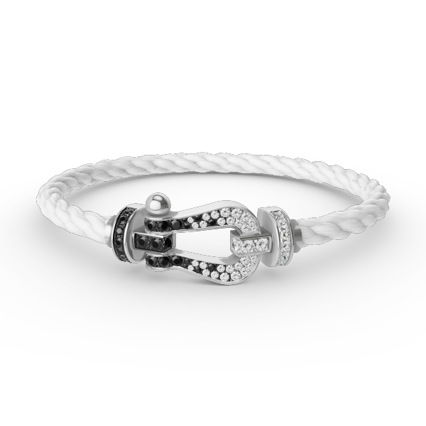 [⭐DORISW] GROSSES HUFEISEN-ARMBAND MIT SCHWARZEN UND WEISSEN DIAMANTEN IN SILBER
