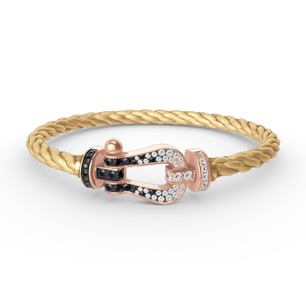 [⭐DORISW] GROSSES HUFEISEN-ARMBAND SCHWARZ-WEISS-DIAMANT ROSÉGOLD
