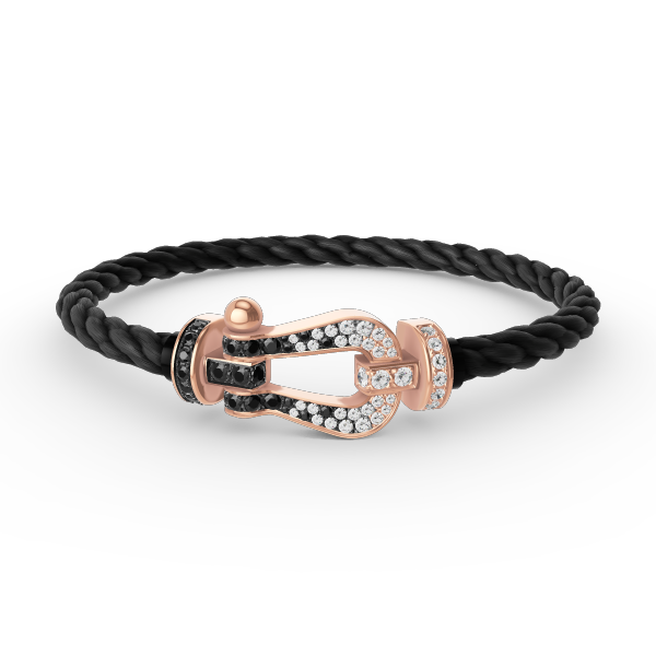 [⭐DORISW] GROSSES HUFEISEN-ARMBAND SCHWARZ-WEISS-DIAMANT ROSÉGOLD