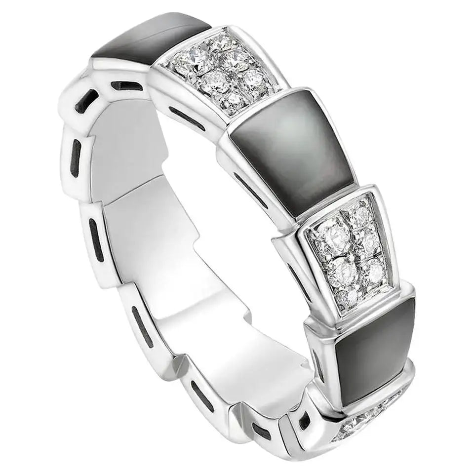[⭐DORISW]SERPENTI RING SILVER DIAMOND BLACK MOP 4MM