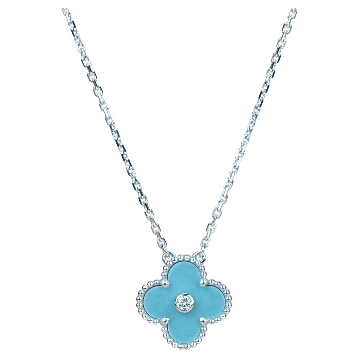 [⭐DORISW] CLOVER 15MM DIAMOND SVRES PORCELAIN  NECKLACE SILVER