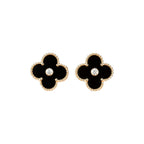 {"⭐DORISW] CLOVER MEDIUM 1 モチーフ オニキス ダイヤモンド イヤリング"}