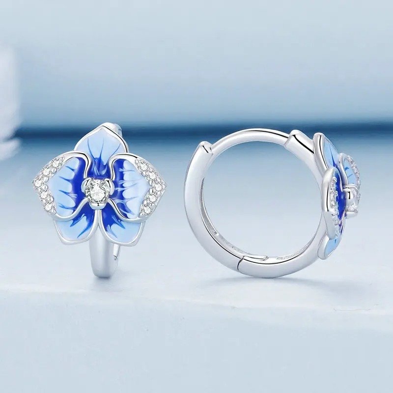 Blaue Emaille-Schmetterlingsorchideen-Ohrclips Phalaenopsis-Blüten-Ohrstecker