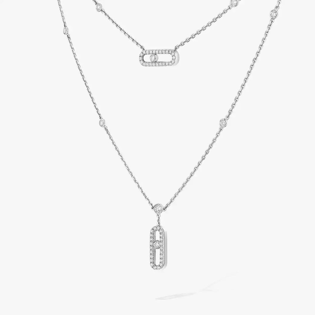 [[⭐DORISW] ] 2 Rows Rose Gold Diamond Pave_ Necklace Move Uno