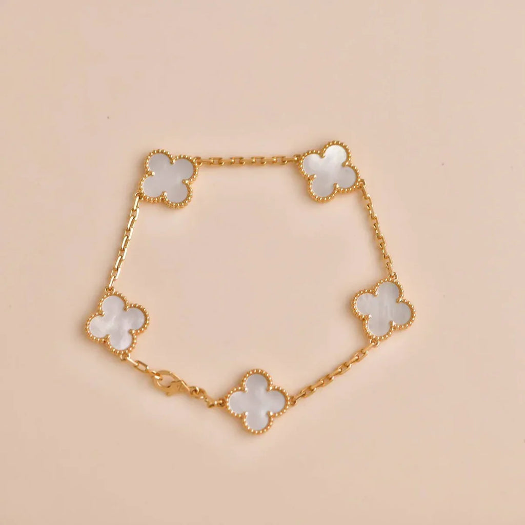 [[⭐DORISW] ]NEUE CLOVER WHITE PEARL MOP 5-MOTIV ARMBAND-KOLLEKTION