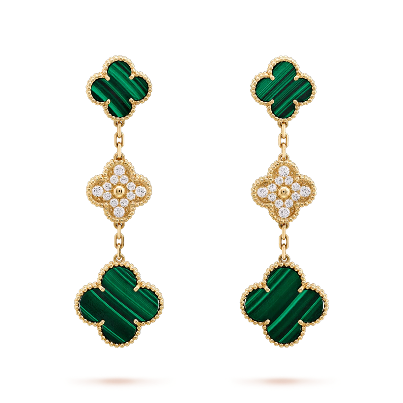 [⭐DORISW] CLOVER EARRINGS GOLD MALACHITE DIAMOND 3 MOTIF