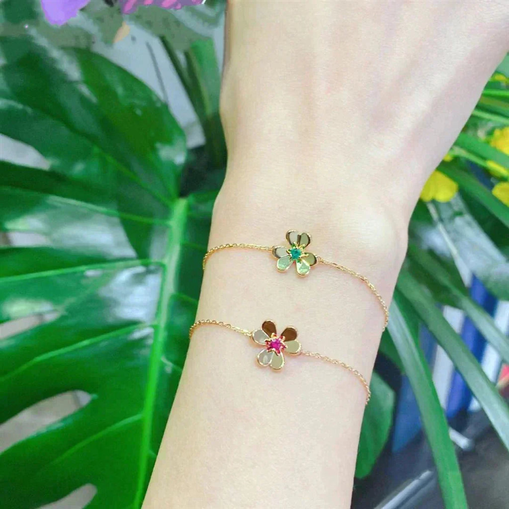[⭐DORISW] FRIVOLES GOLD-ARMBAND MIT BLUME UND ROSA MALACHIT