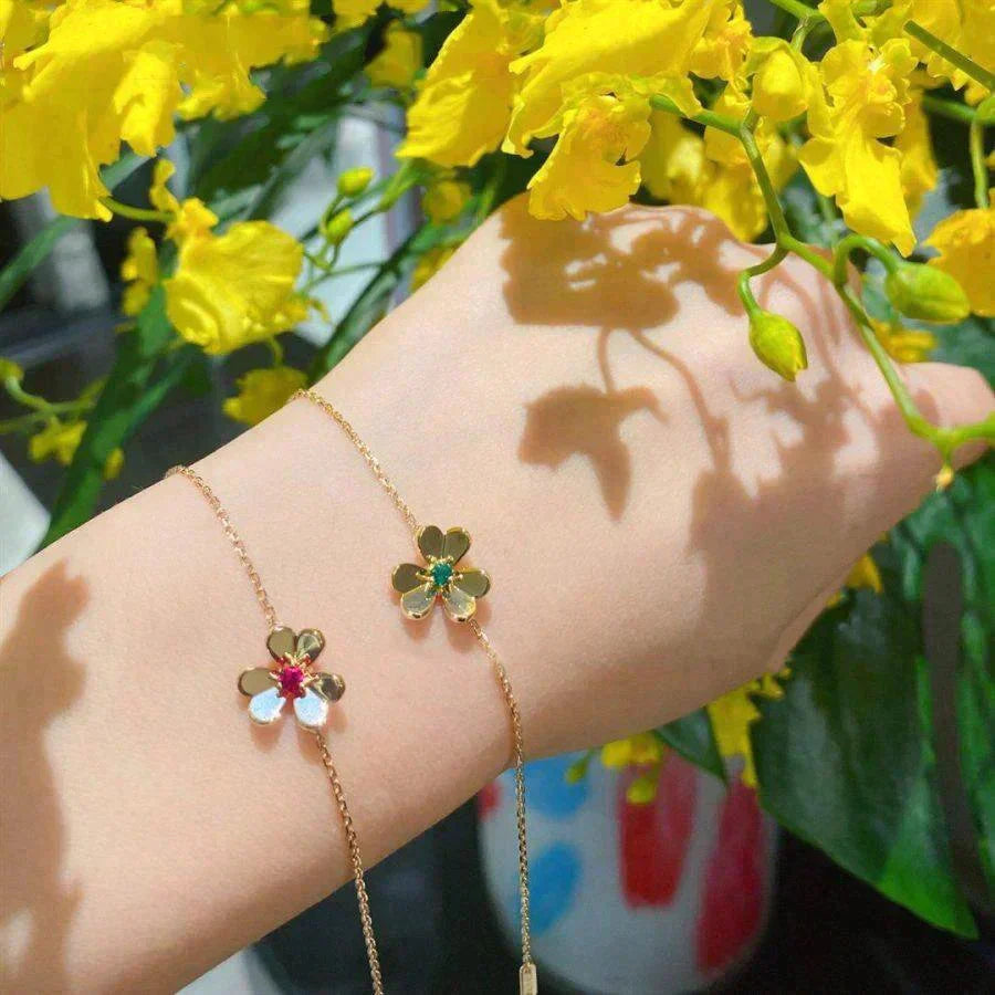 [⭐DORISW] FRIVOLES GOLD-ARMBAND MIT BLUME UND ROSA MALACHIT