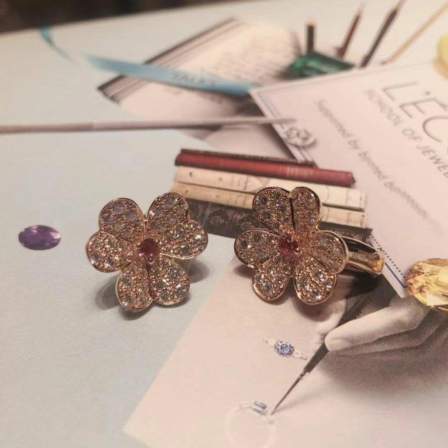 [⭐DORISW] フリヴォル ピンクゴールド フラワー ダイヤモンド ピアス
