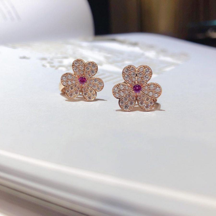 [⭐DORISW] フリヴォル ピンクゴールド フラワー ダイヤモンド ピアス