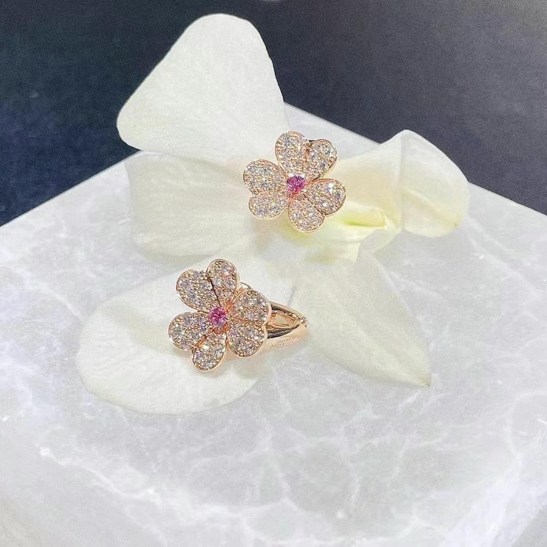 [⭐DORISW] フリヴォル ピンクゴールド フラワー ダイヤモンド ピアス