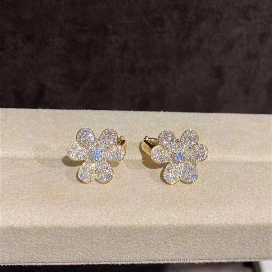 [⭐DORISW] FRIVOL GOLD-BLUMEN-DIAMANT-OHRRINGE