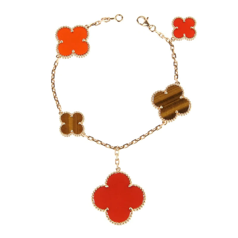 [⭐DORISW] CLOVER BRACELET 5 MOTIFS CARNELIAN TIGER EYE