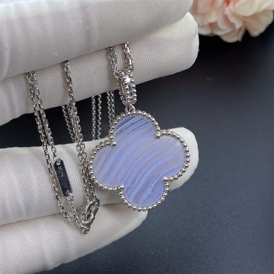 [⭐DORISW] CLOVER SILBER CHALCEDON GROSSE KLEEBLATT-HALSKETTE