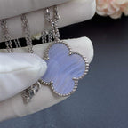 [⭐DORISW] CLOVER SILBER CHALCEDON GROSSE KLEEBLATT-HALSKETTE