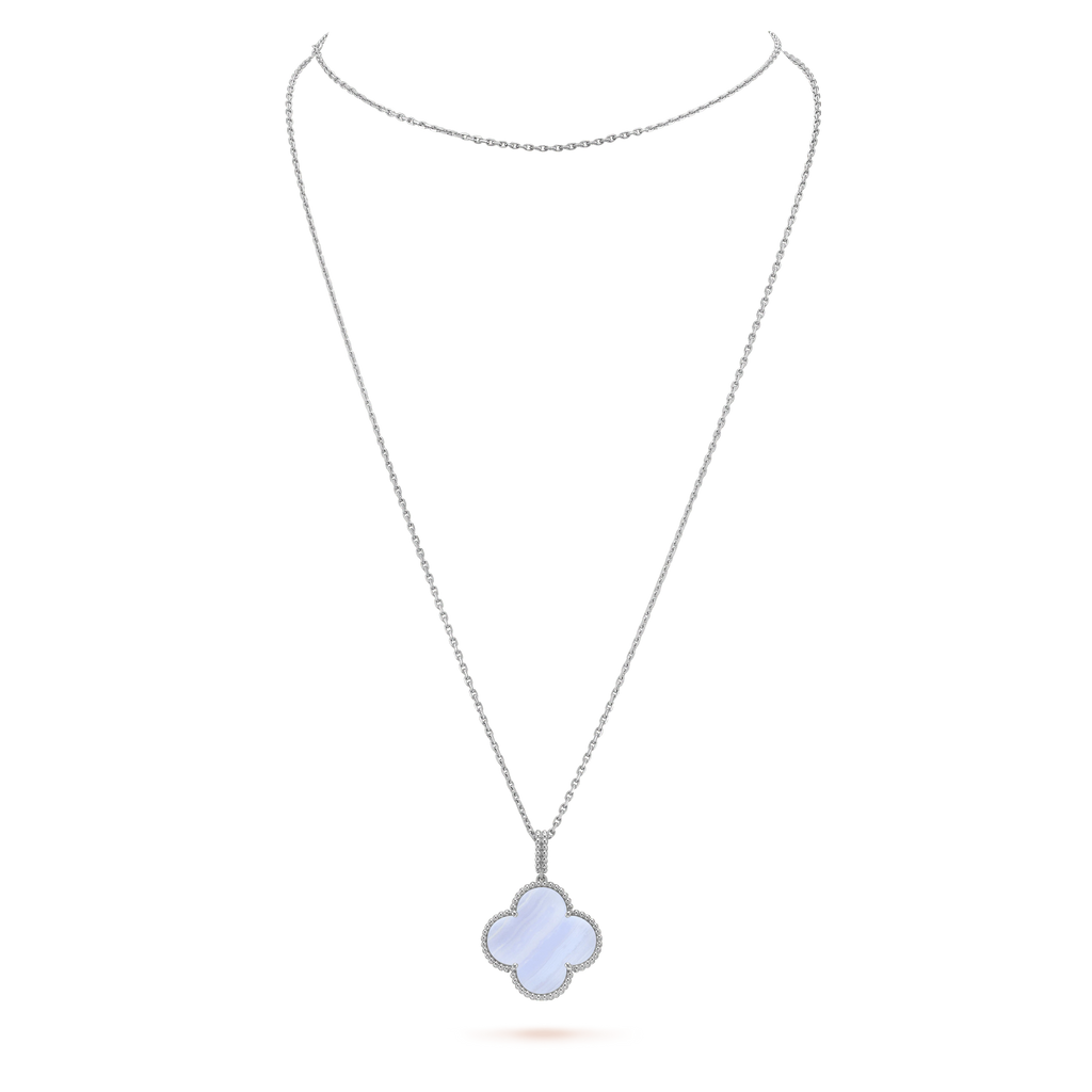 [⭐DORISW] CLOVER SILBER CHALCEDON GROSSE KLEEBLATT-HALSKETTE