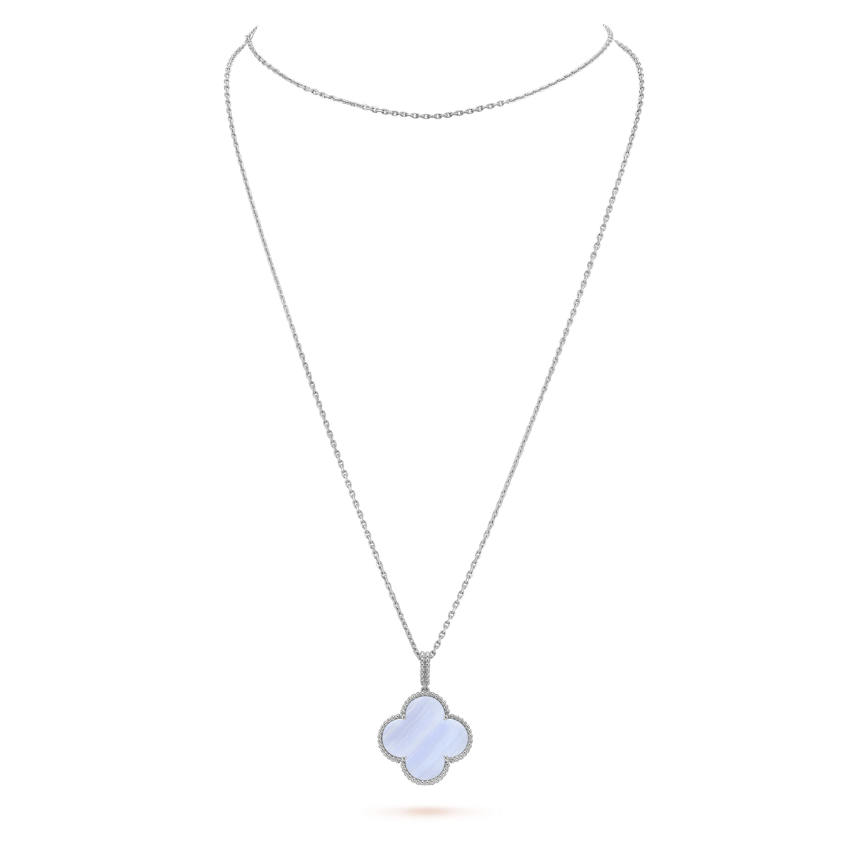 [⭐DORISW] CLOVER SILBER CHALCEDON GROSSE KLEEBLATT-HALSKETTE