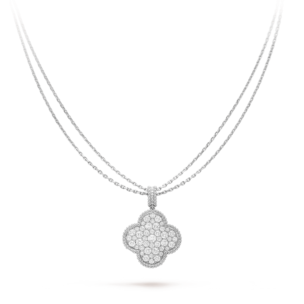 [⭐DORISW] CLOVER 25MM SILBER VOLLDIAMANT GROSSE KLEEBLATT-HALSKETTE