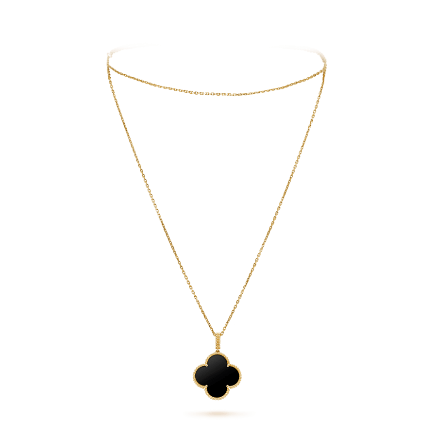 [⭐DORISW] CLOVER 25MM GOLD ONYX GROSSE KLEEBLATT-HALSKETTE