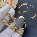 [⭐DORISW] CLOVER 25MM GOLD ONYX GROSSE KLEEBLATT-HALSKETTE