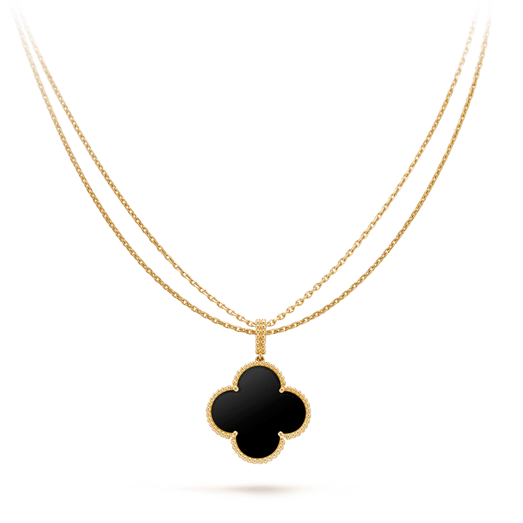 [⭐DORISW] CLOVER 25MM GOLD ONYX GROSSE KLEEBLATT-HALSKETTE