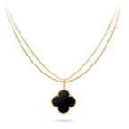 [⭐DORISW] CLOVER 25MM GOLD ONYX GROSSE KLEEBLATT-HALSKETTE