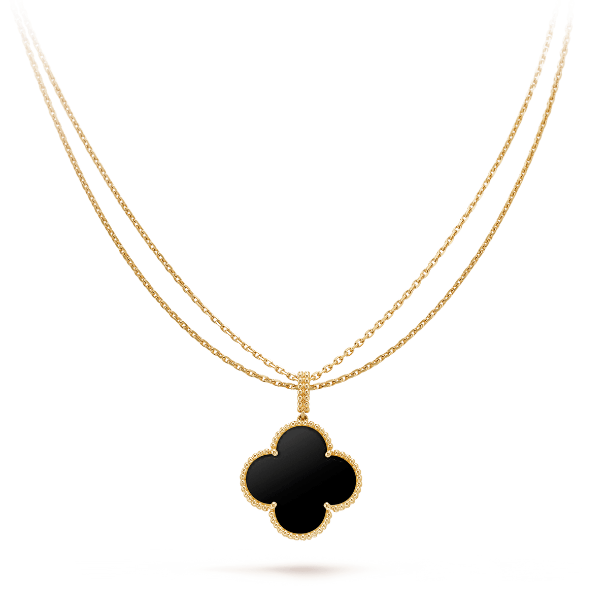 [⭐DORISW] CLOVER 25MM GOLD ONYX GROSSE KLEEBLATT-HALSKETTE