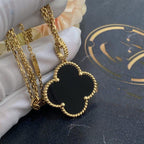 [⭐DORISW] CLOVER 25MM GOLD ONYX GROSSE KLEEBLATT-HALSKETTE
