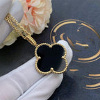 [⭐DORISW] CLOVER 25MM GOLD ONYX GROSSE KLEEBLATT-HALSKETTE