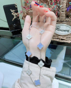 [⭐DORISW] クローバー 10モチーフ カルセドニー ダイヤモンド シルバー ネックレス