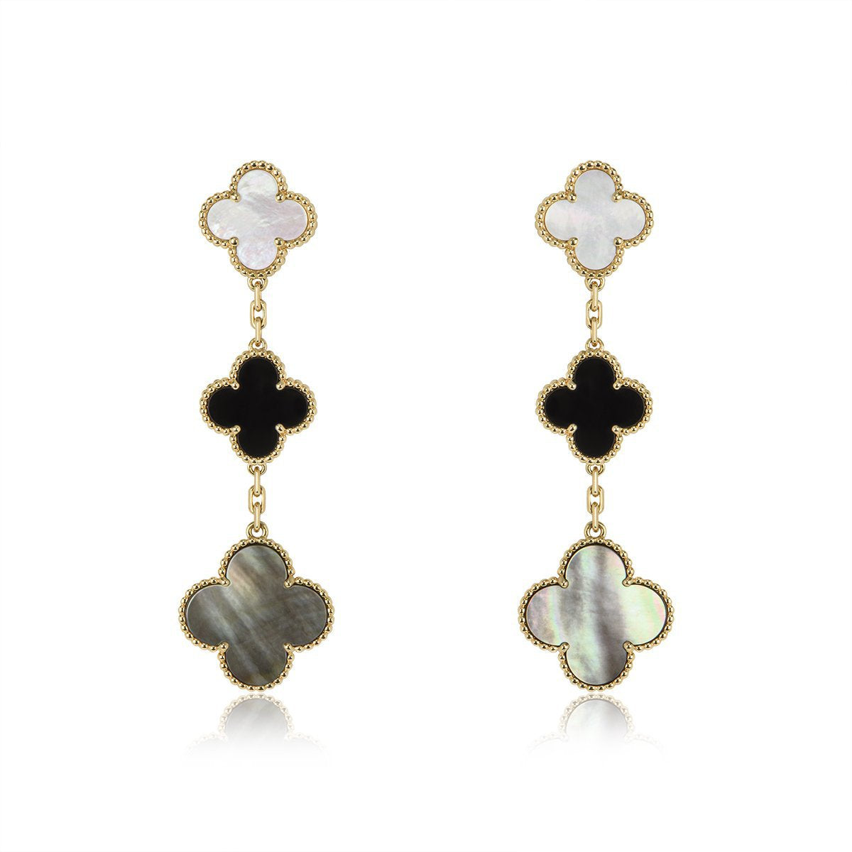 [⭐DORISW] CLOVER EARRINGS GOLD ONYX MOP 3 MOTIF