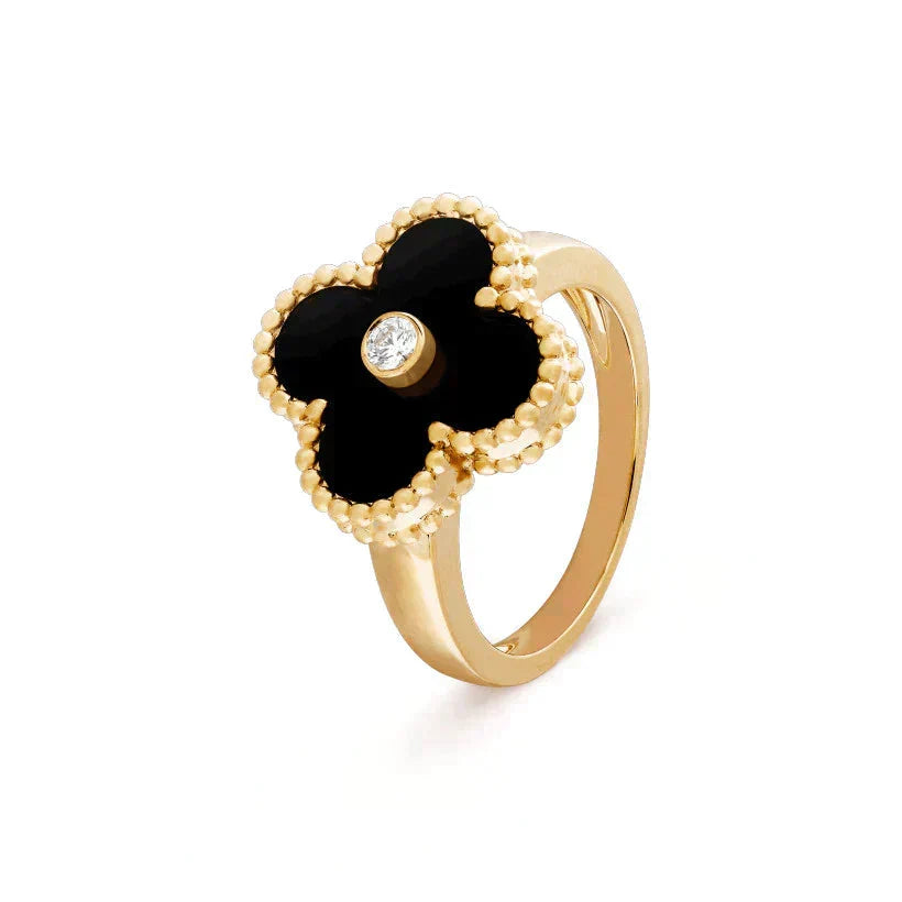 [⭐DORISW] CLOVER ONYX RING GOLD DIAMOND