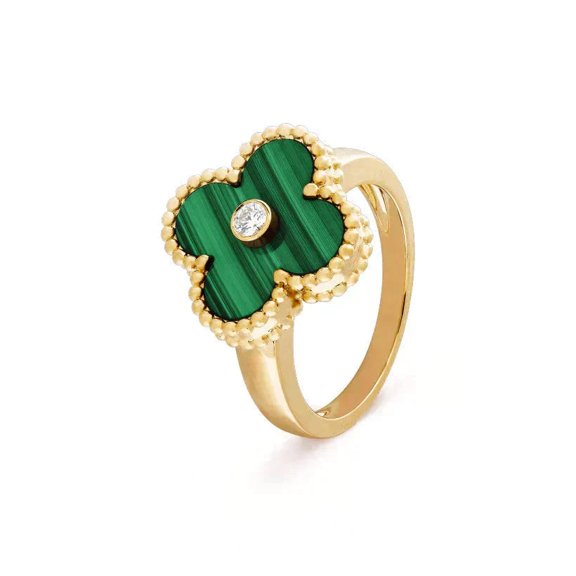[⭐DORISW] CLOVER MALACHITE RING GOLD DIAMOND