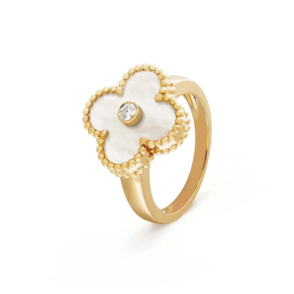 [⭐DORISW] CLOVER PINK MOP RING GOLD DIAMANT